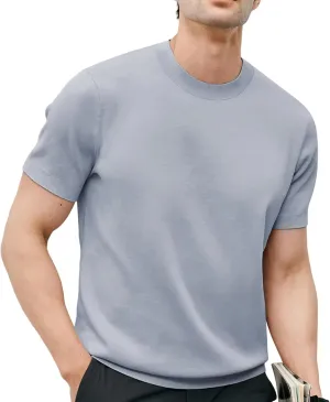 Fioboc Mens Shirts Knit Crew Neck Premium Moisture Wicking Shirt Short Sleeve Summer Tops S-4XL