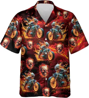 Fire Skull Hawaiian Shirt for Men - Skull Gothic Shirt for Mens Button Down Shirt Short Sleeve (MP_HW_30)