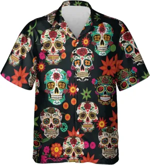 Fire Skull Hawaiian Shirt for Men - Skull Gothic Shirt for Mens Button Down Shirt Short Sleeve (MP_HW_30)