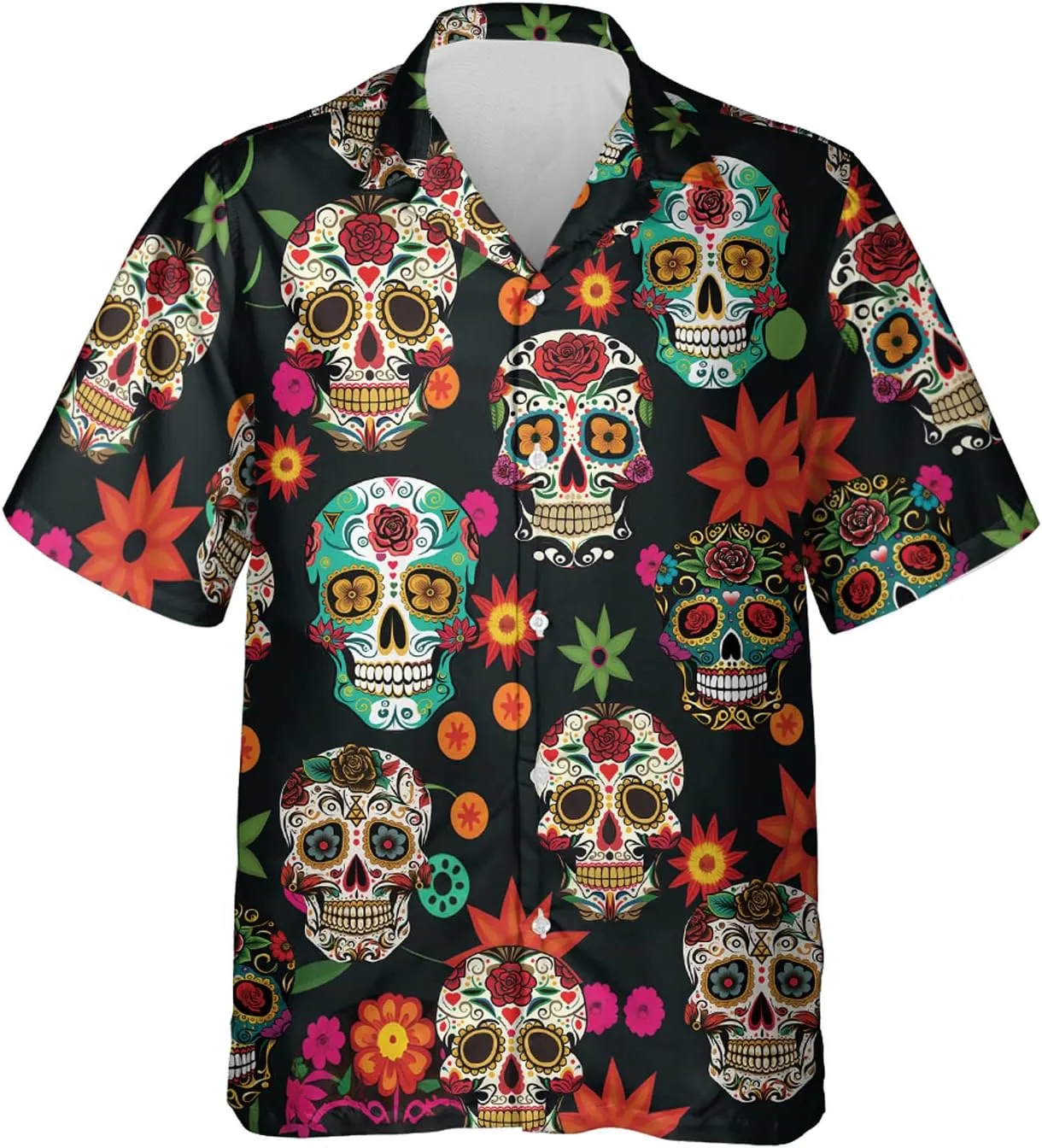 Fire Skull Hawaiian Shirt for Men - Skull Gothic Shirt for Mens Button Down Shirt Short Sleeve (MP_HW_30)