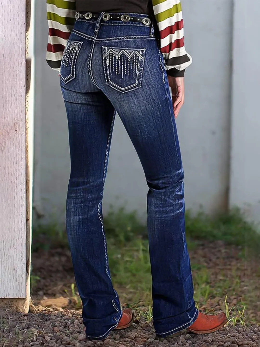 Flamingals Boot Cut Jeans for Women Trendy Tummy Control High Waist Jean Flare Jeans Skinny Denim Pants