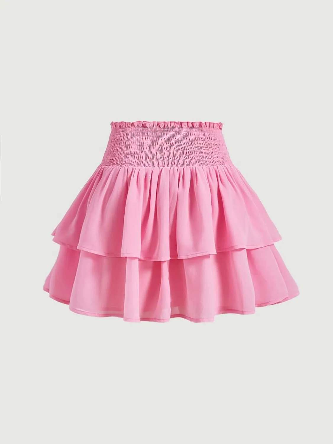Floerns Women's Shirred High Waist Layered Ruffle Hem Flared Mini Skirts