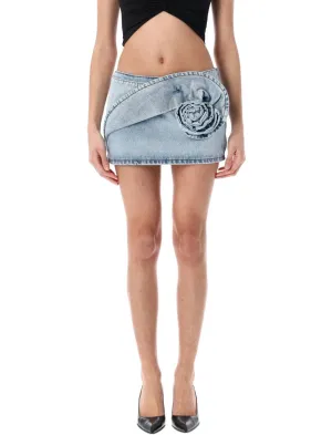 Floral Appliqué Denim Mini Skirt