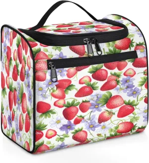 Flower Fruit Strawberry Travel Makeup Bag Hanging Toiletry Bag for Women Make up Organizer Portable Cosmetic Bags with Dividers Inside