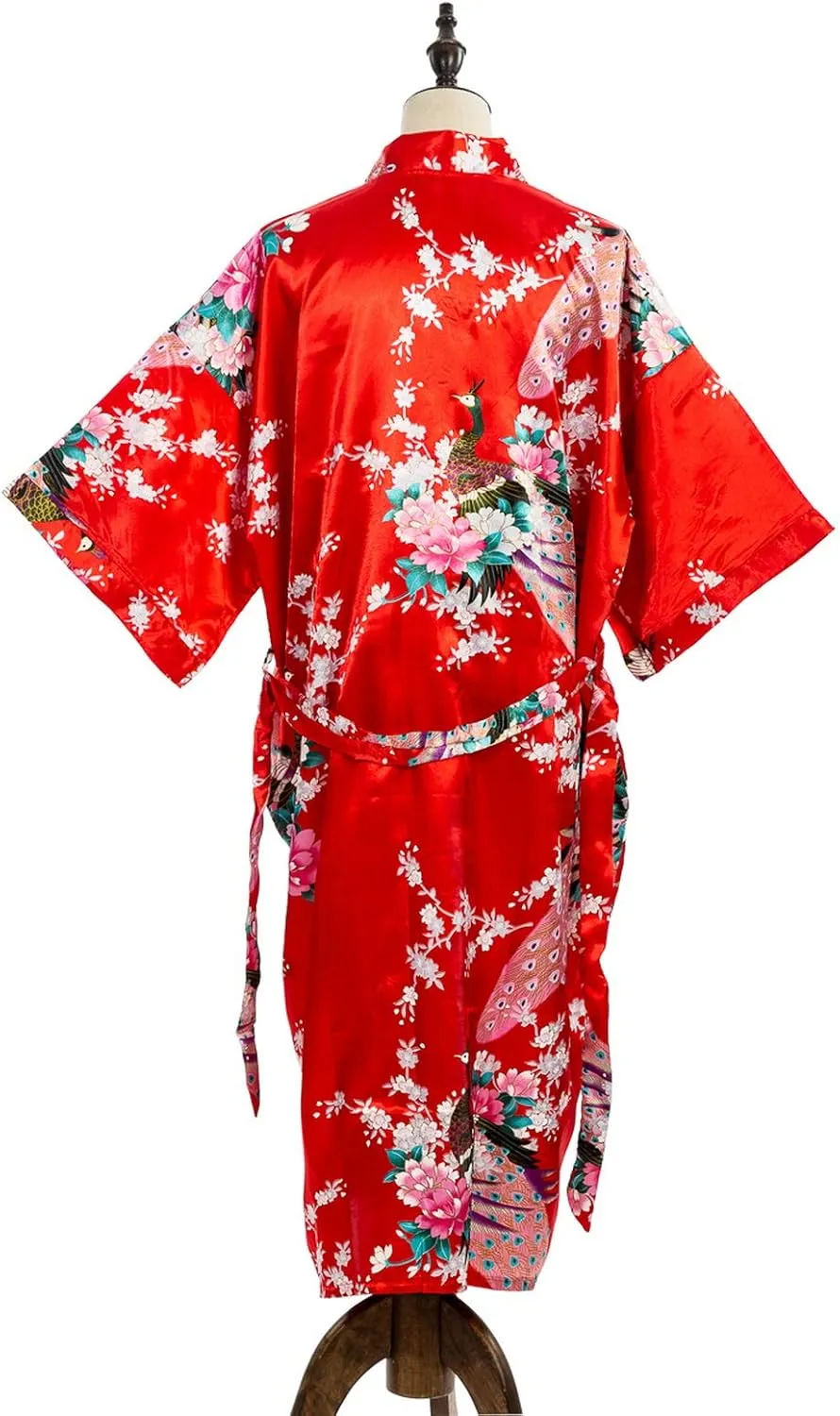 Flower Peacock Satin Silk Kimono Robe, Dressing Gown, Bridal, Gift, One Size Fits Most