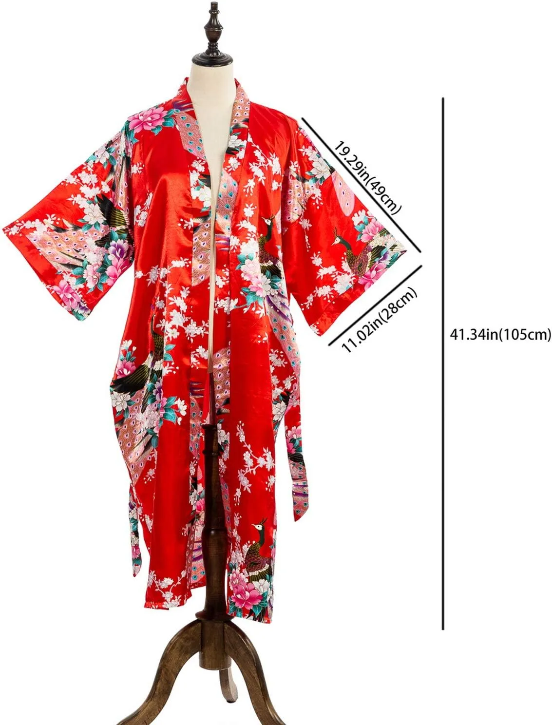 Flower Peacock Satin Silk Kimono Robe, Dressing Gown, Bridal, Gift, One Size Fits Most