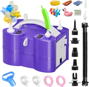 FLSEPAMB Balloon Pump Electric, 3-in-1 Portable Electric Air Pump, Double Motor Dual Nozzle Balloon Pump 110V for Latex 260Q Long Foil Balloons, Inflatables and Vacuum Bag with Balloon Cutter