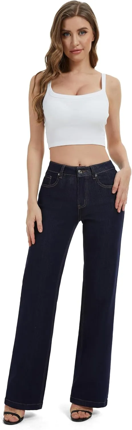 FLYING BANANA Women's High Waisted Wide Leg Baggy Stretch Denim Jeans