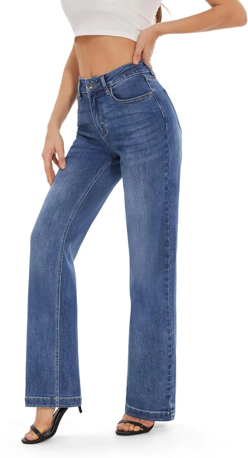 FLYING BANANA Women's High Waisted Wide Leg Baggy Stretch Denim Jeans
