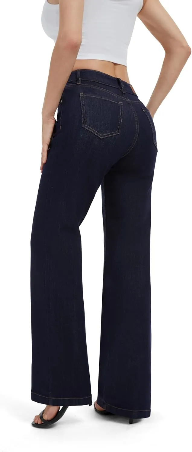 FLYING BANANA Women's High Waisted Wide Leg Baggy Stretch Denim Jeans