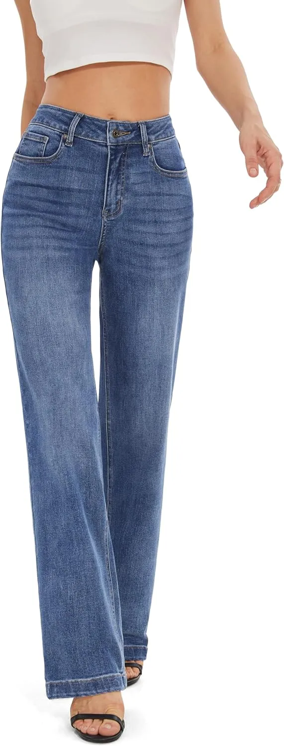 FLYING BANANA Women's High Waisted Wide Leg Baggy Stretch Denim Jeans