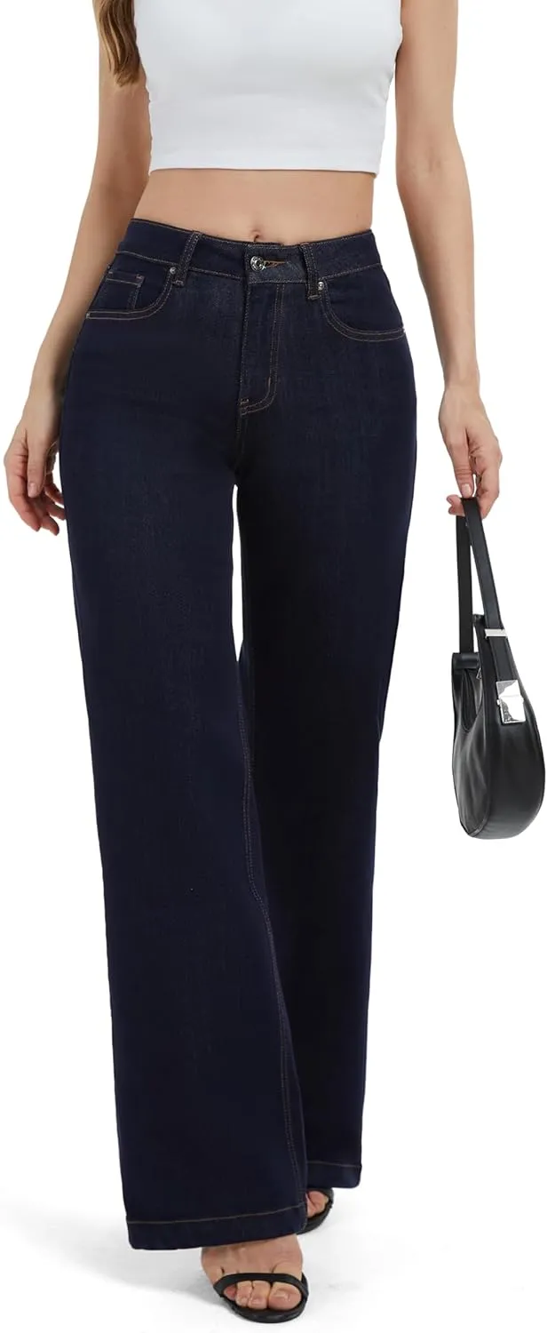 FLYING BANANA Women's High Waisted Wide Leg Baggy Stretch Denim Jeans