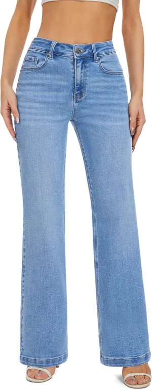 FLYING BANANA Women's High Waisted Wide Leg Baggy Stretch Denim Jeans