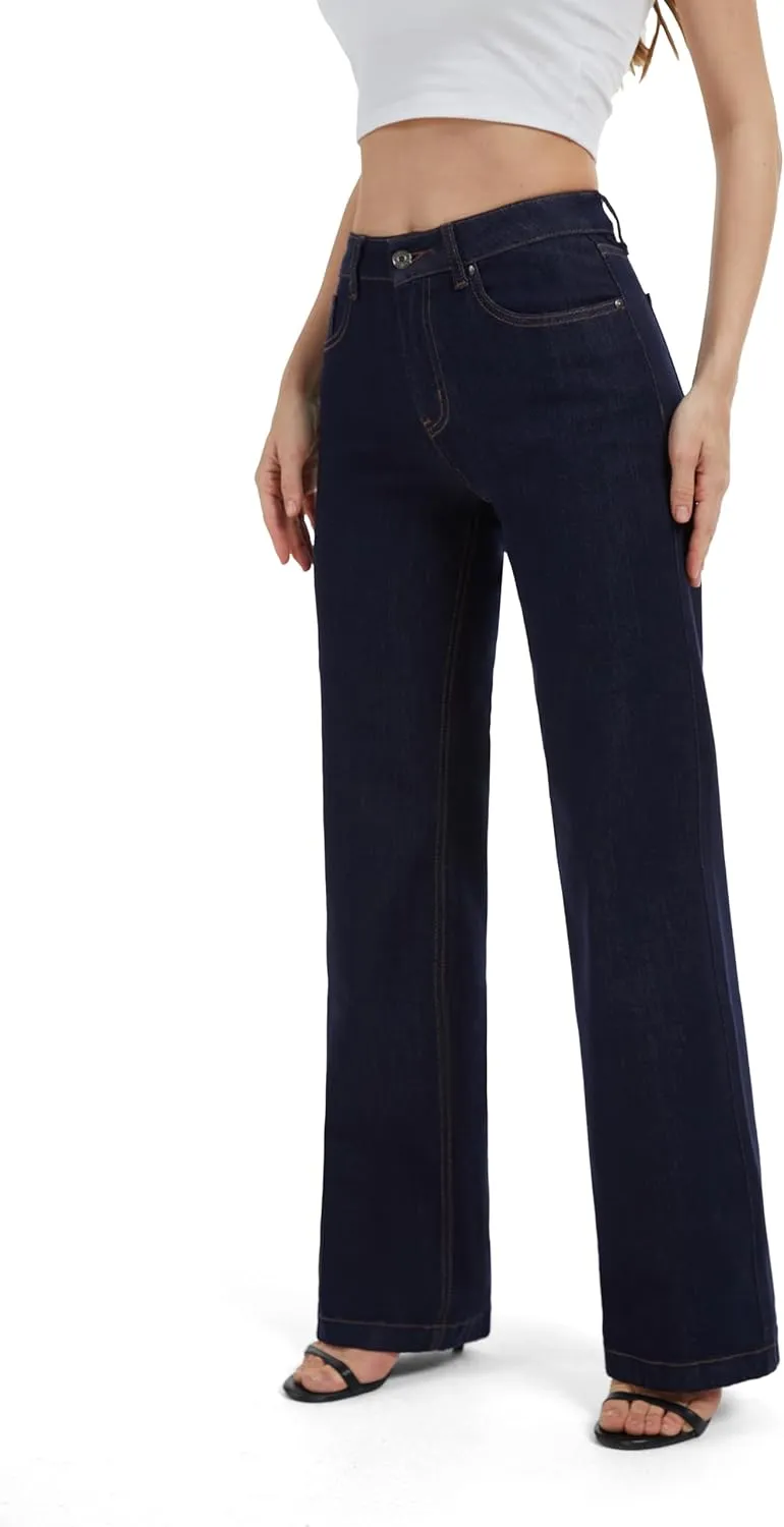 FLYING BANANA Women's High Waisted Wide Leg Baggy Stretch Denim Jeans