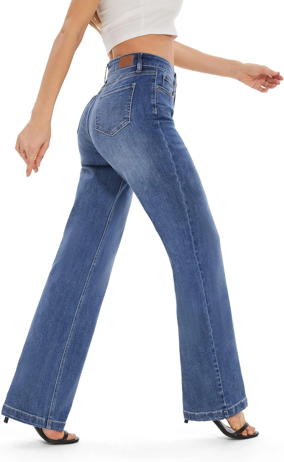 FLYING BANANA Women's High Waisted Wide Leg Baggy Stretch Denim Jeans