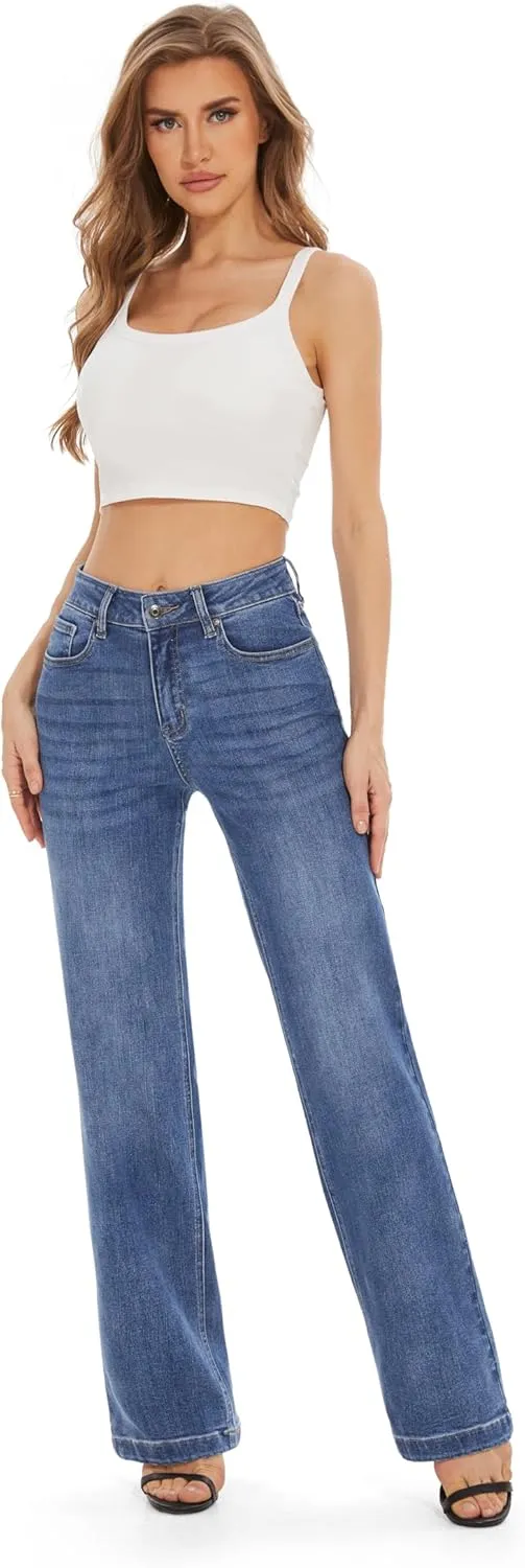 FLYING BANANA Women's High Waisted Wide Leg Baggy Stretch Denim Jeans