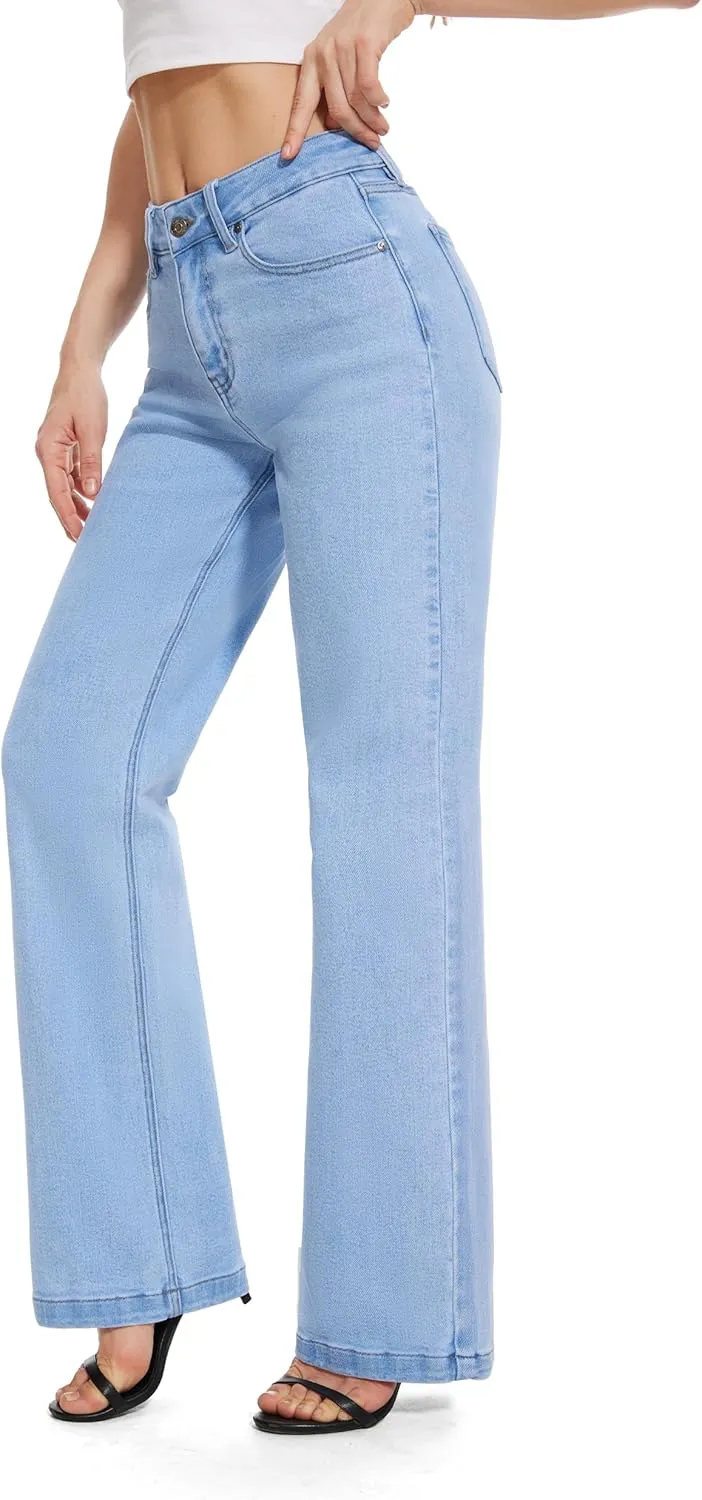 FLYING BANANA Women's High Waisted Wide Leg Baggy Stretch Denim Jeans
