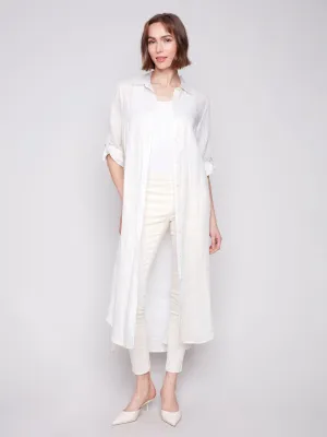 Foil Print Linen Blend Tunic Dress - Champagne
