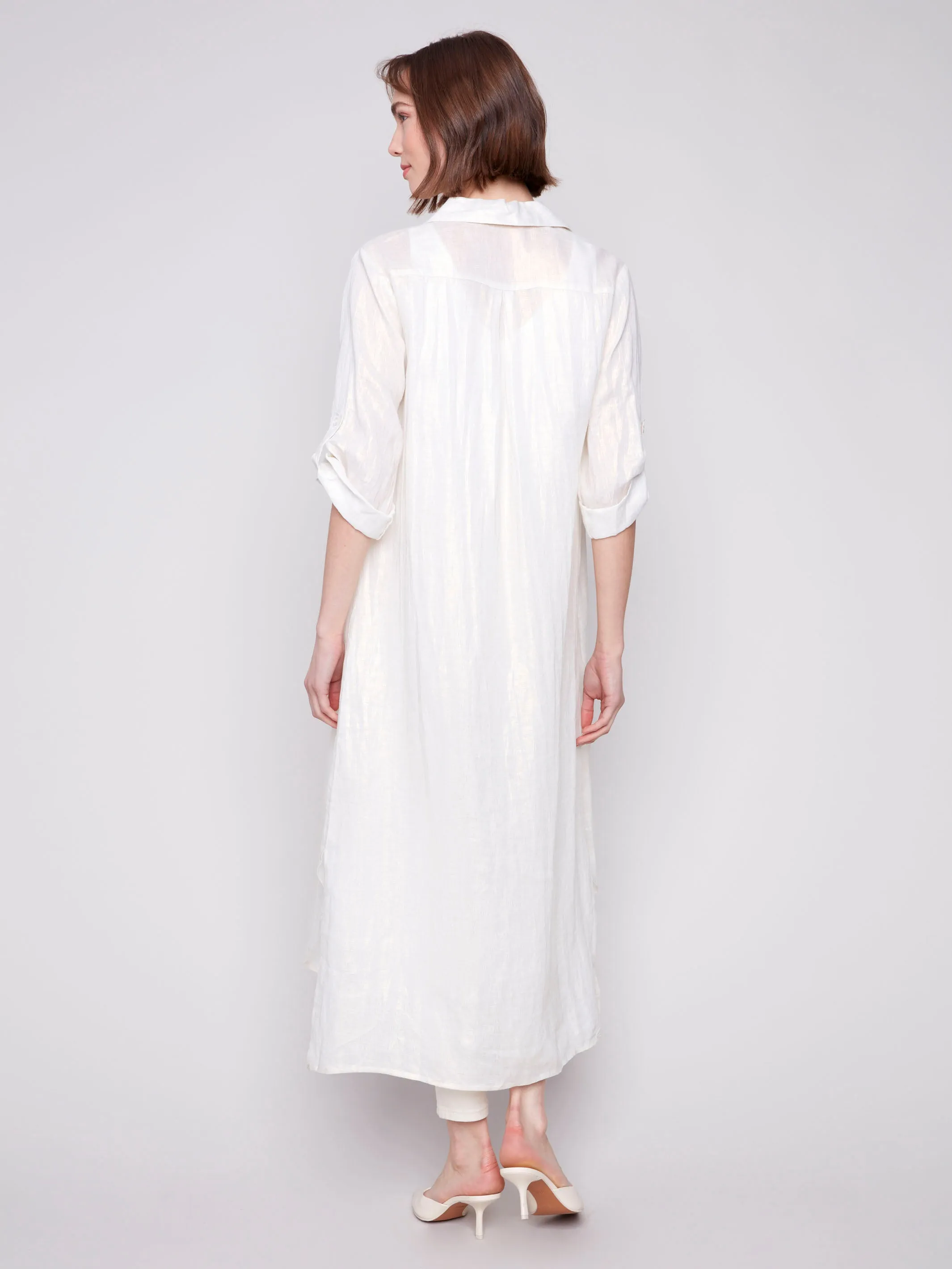 Foil Print Linen Blend Tunic Dress - Champagne