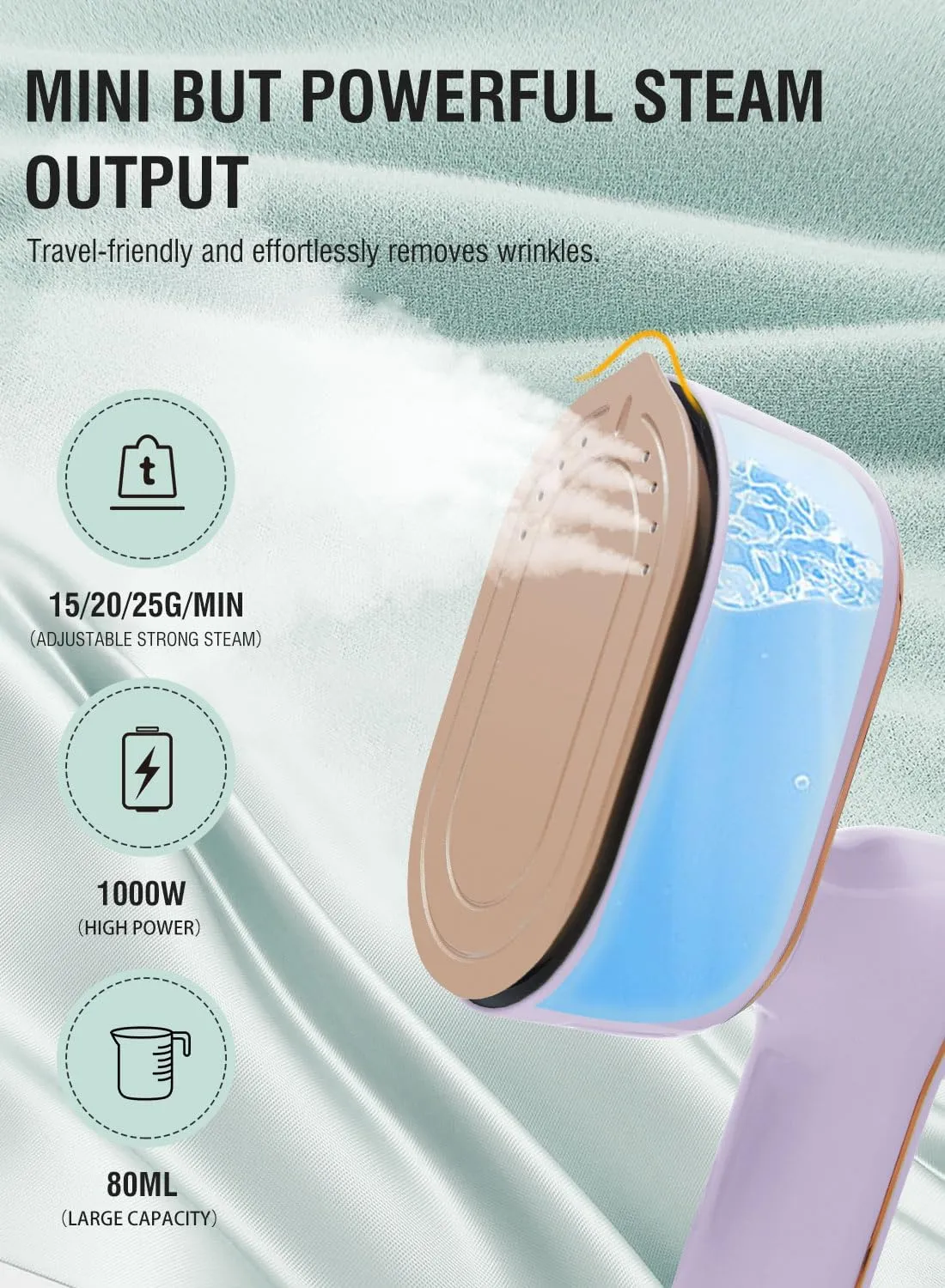 Foldable Travel Steamer For Clothes With Led Screen,Steamer&Iron 2 In 1,Portable Mini Iron Wrinkles Remover,1000w Plancha a Vapor Para Ropa For Home Office College 120v(Light Violet)