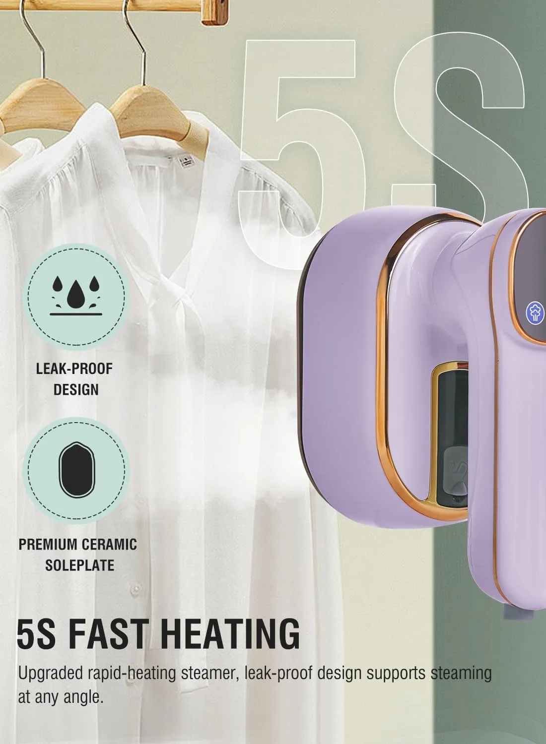 Foldable Travel Steamer For Clothes With Led Screen,Steamer&Iron 2 In 1,Portable Mini Iron Wrinkles Remover,1000w Plancha a Vapor Para Ropa For Home Office College 120v(Light Violet)