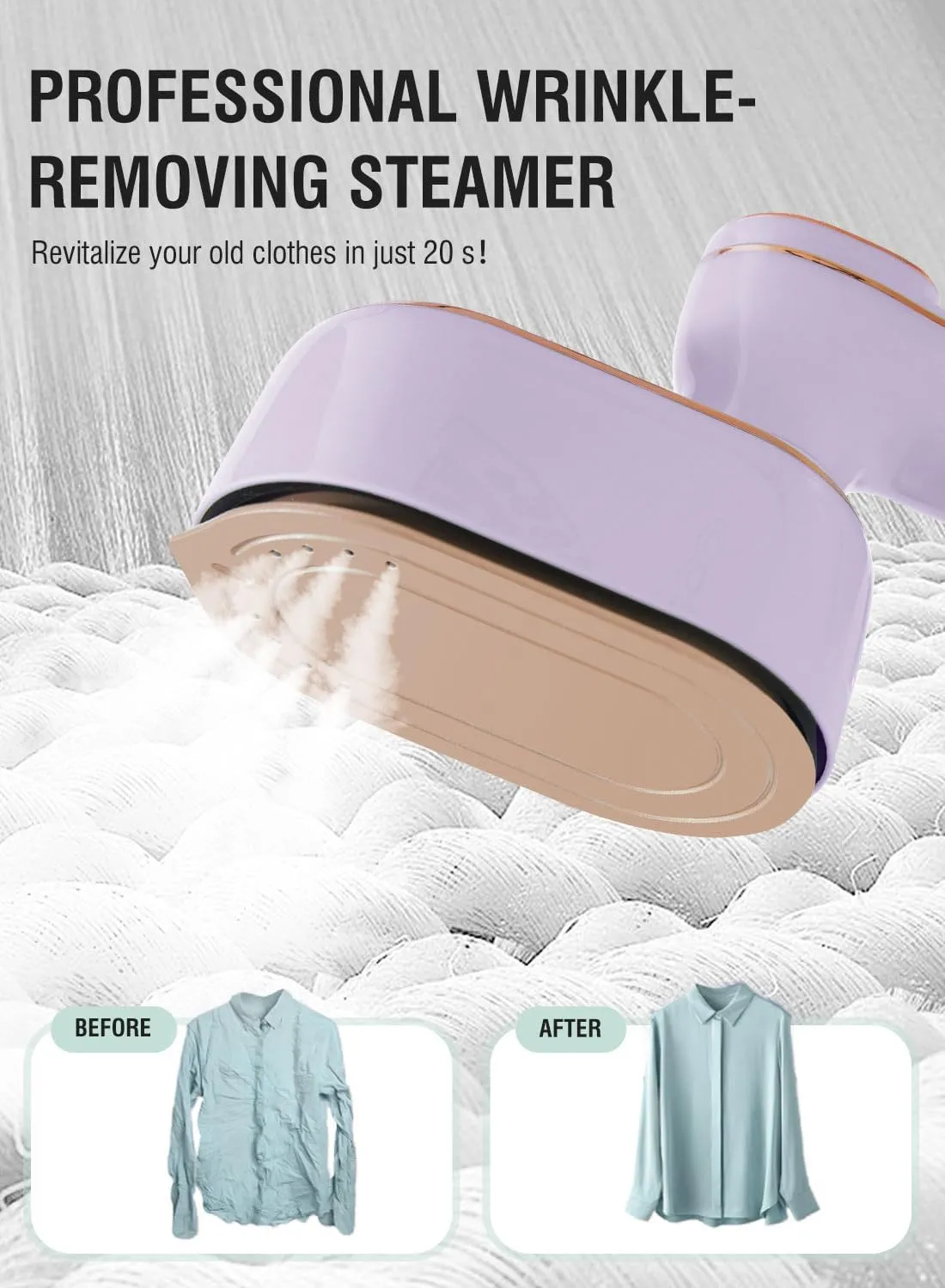 Foldable Travel Steamer For Clothes With Led Screen,Steamer&Iron 2 In 1,Portable Mini Iron Wrinkles Remover,1000w Plancha a Vapor Para Ropa For Home Office College 120v(Light Violet)