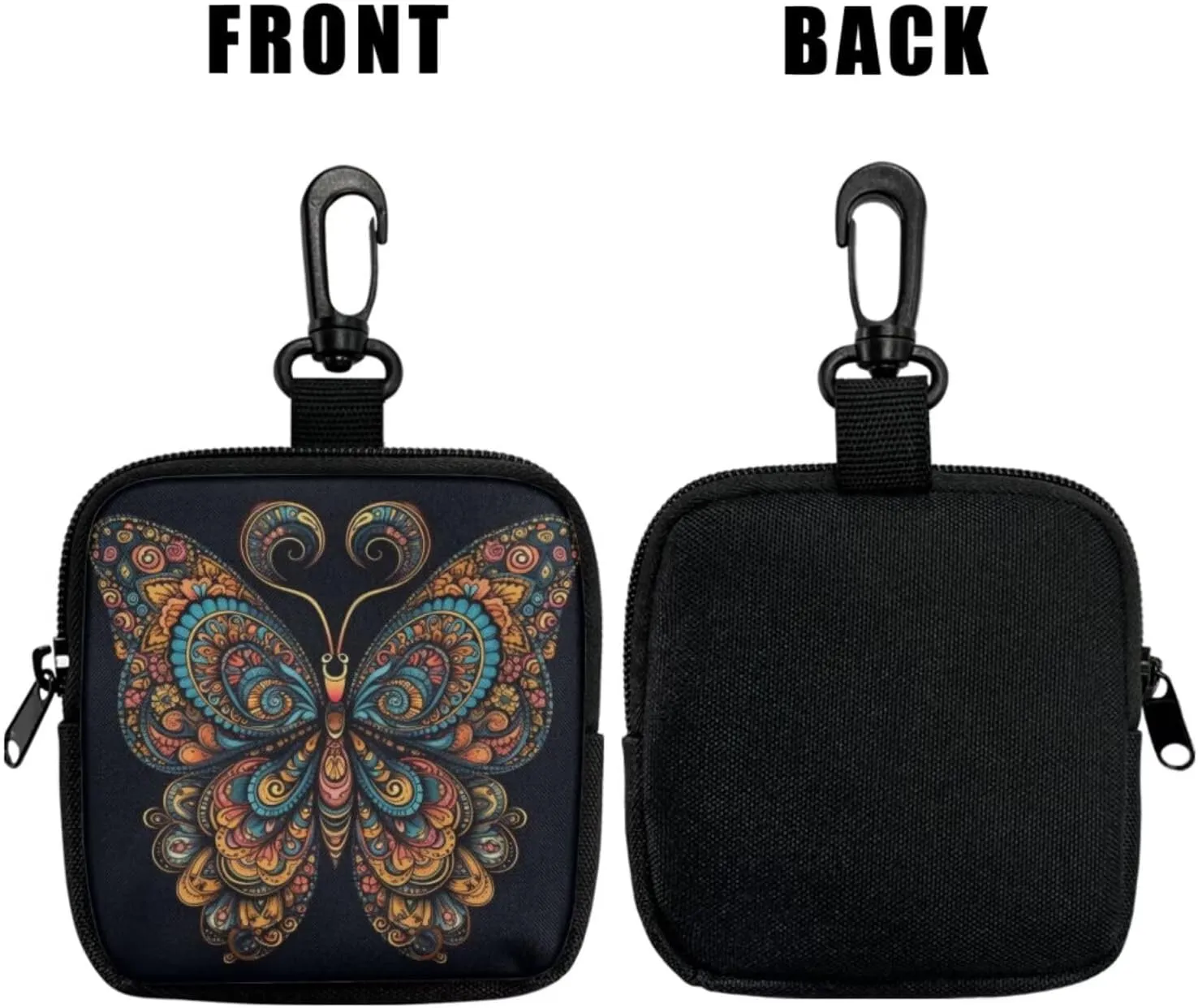 Folk Butterfly Wristlet Wallet for Women Boho Ethnic Butterflies Zip Around Mini Coin Pocket, Mandala Art Small Coin Purse Key Waist Case for Daily Carry
