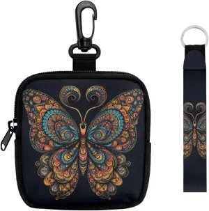 Folk Butterfly Wristlet Wallet for Women Boho Ethnic Butterflies Zip Around Mini Coin Pocket, Mandala Art Small Coin Purse Key Waist Case for Daily Carry