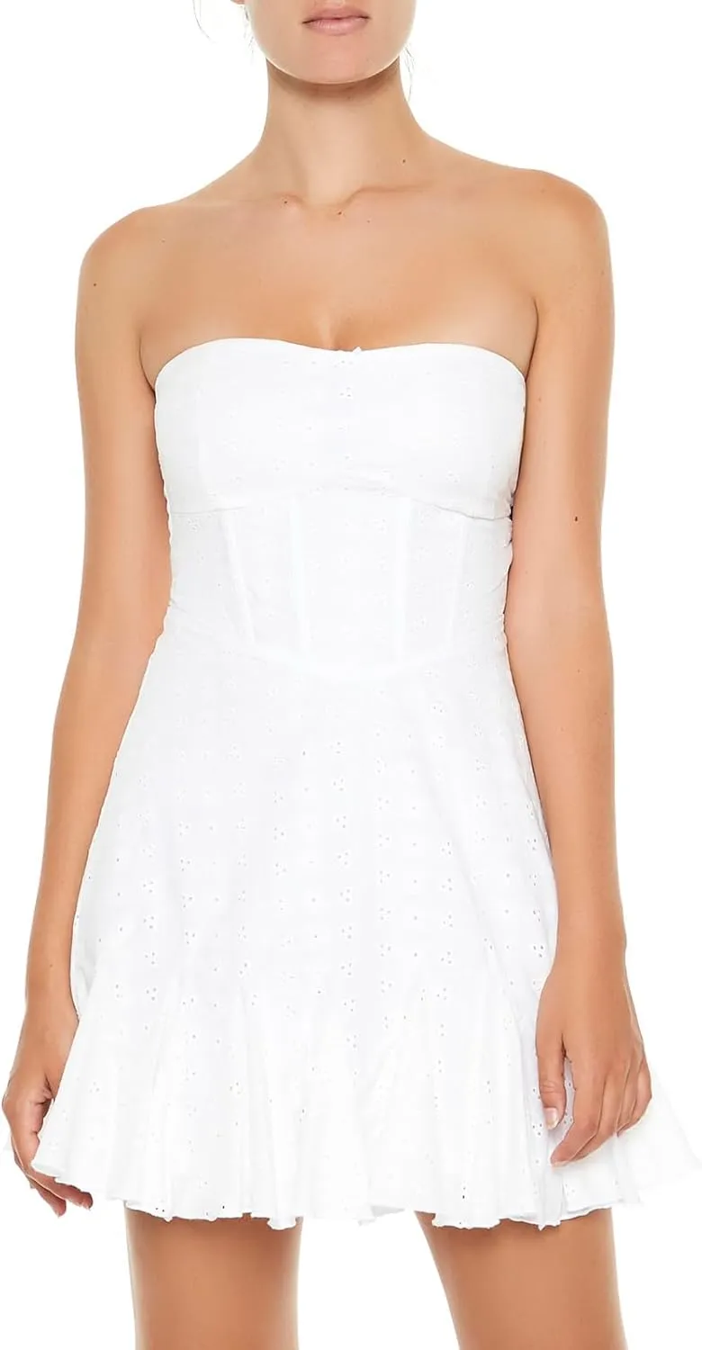 Forever 21 Women's Strapless Eyelet Corset Mini Dress