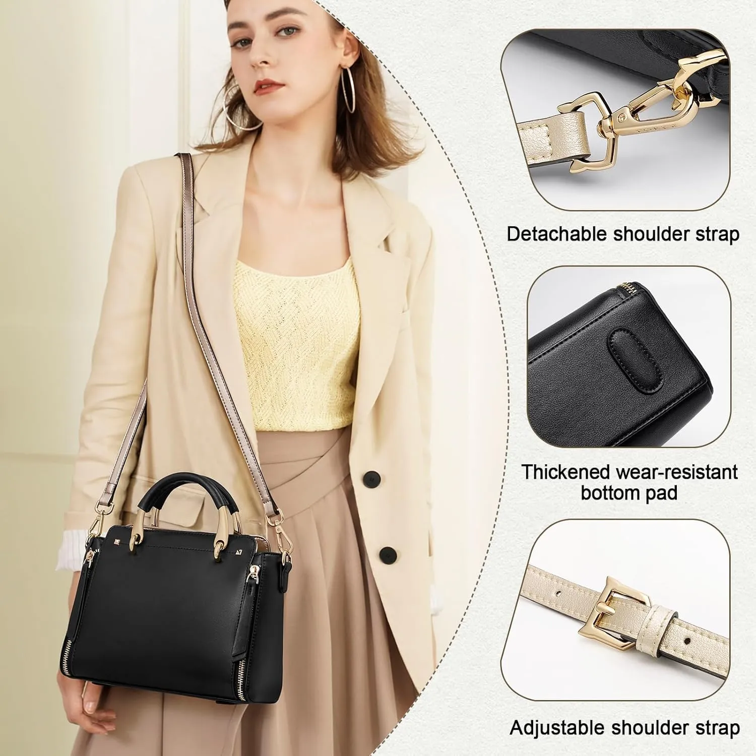 FOXLOVER Crossbody Bags for Women Satchel Handbags Medium Size Women's Top-Handle Shoulder Handbag with Zipper Pocket