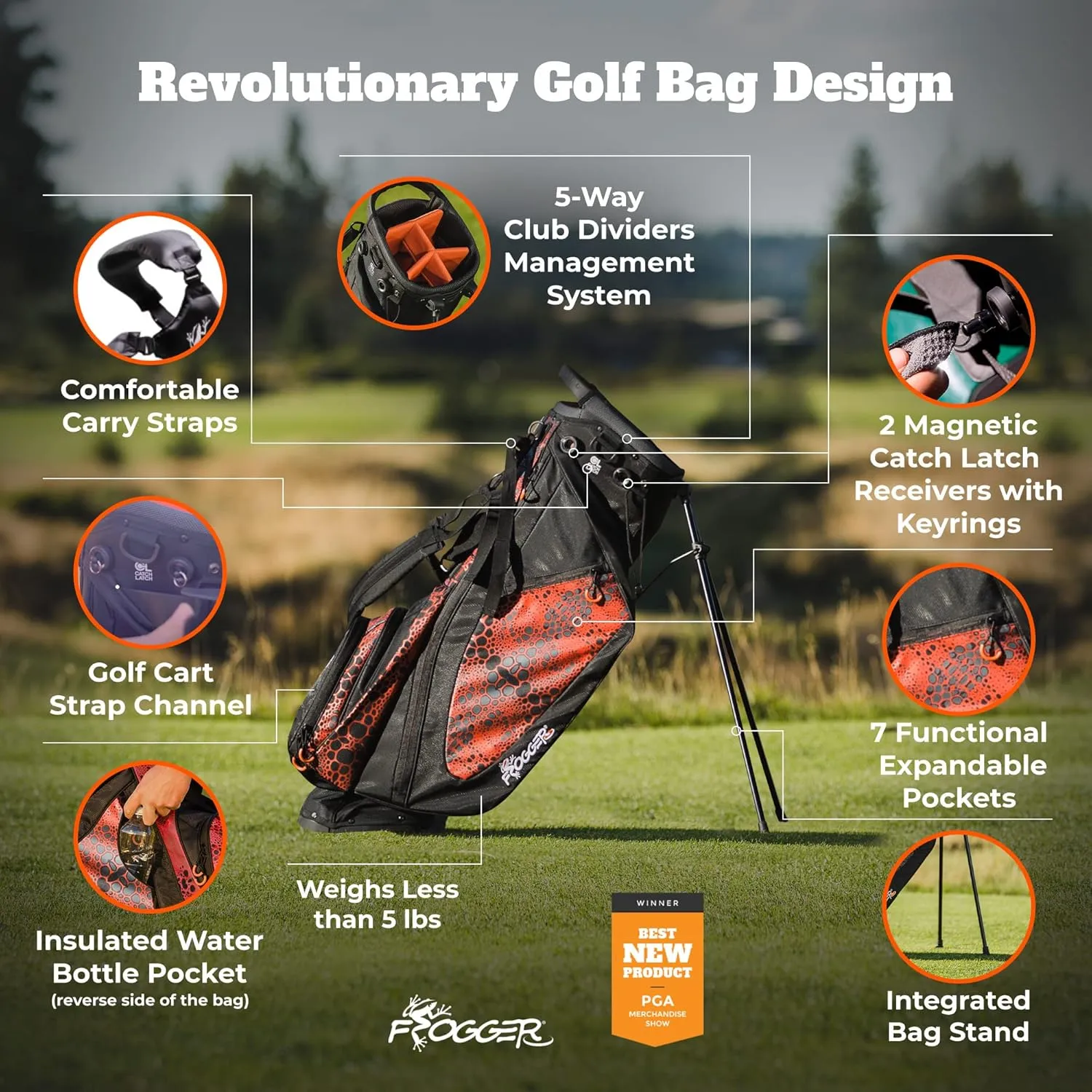 Frogger Function Hybrid Golf Bag for Men and Women with Stand - Ultra Lightweight Golf Bag with 7 Spacious Pockets, 2 Integrated Latch-it Receivers and Ergonomic Dual Shoulder Straps