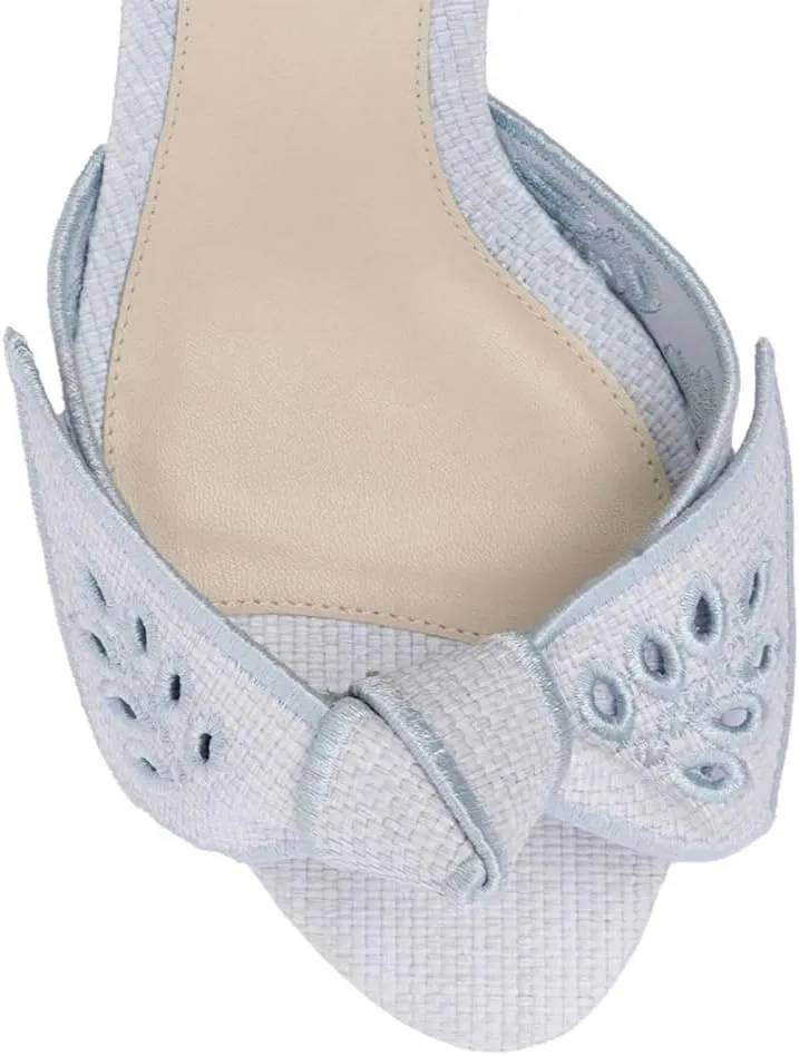 FSJ Women Chunky Block Heel Cute Bowknot Open Toe Sandals Ankle Strap Buckle Bridal Wedding Party Embroidered Shoes Size 4-16 US