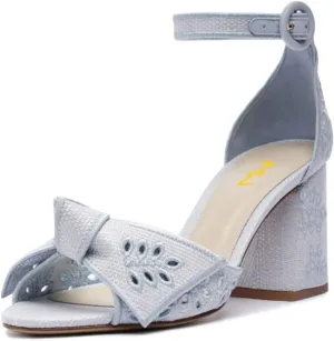 FSJ Women Chunky Block Heel Cute Bowknot Open Toe Sandals Ankle Strap Buckle Bridal Wedding Party Embroidered Shoes Size 4-16 US