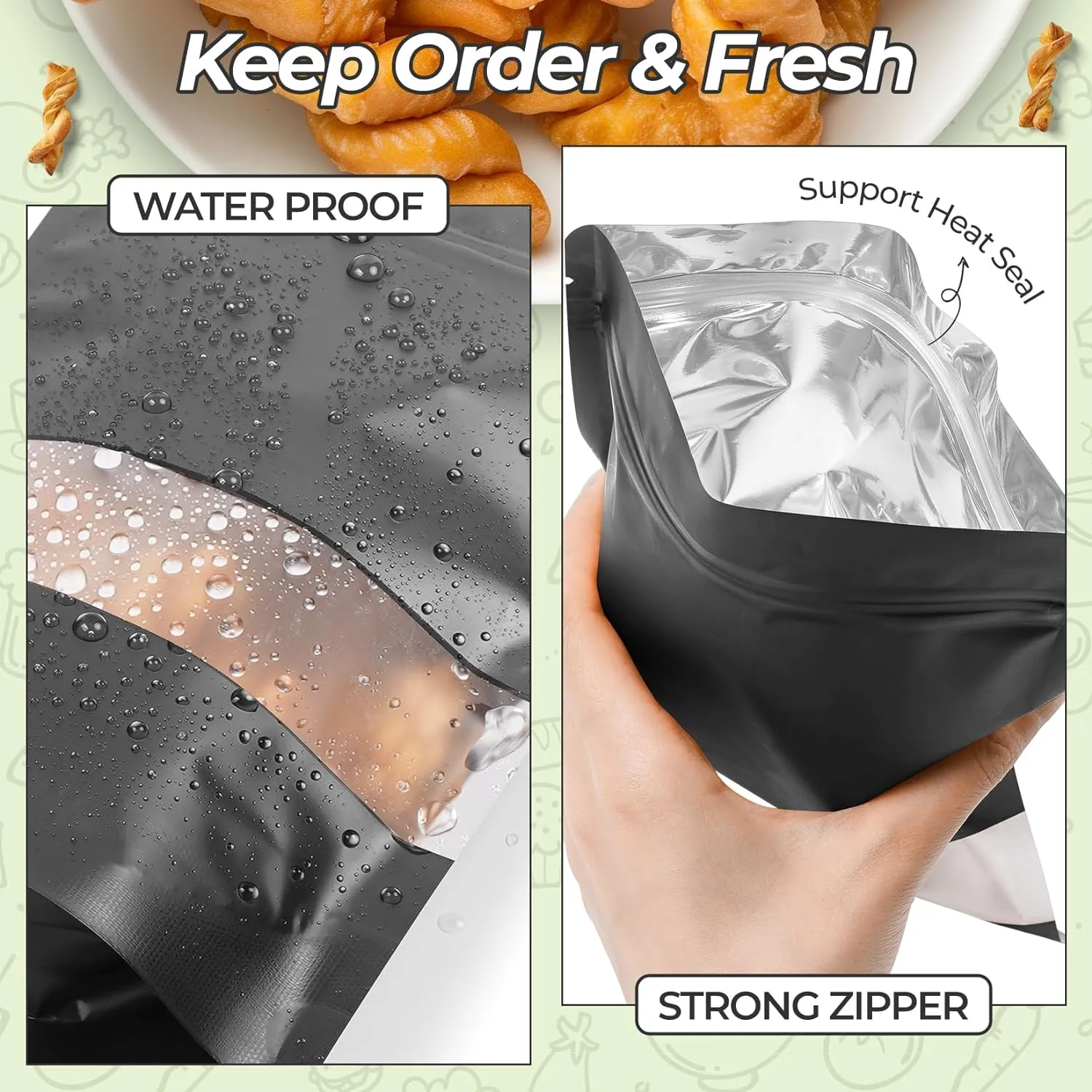 Funfery 100 Pcs Smell Proof Packaging Bags,Mylar Clear Bags for Food Storage,Sealable Bag for Packaging,Stand Up Pouch with Window,ReSealable Bag for Small Business,Cookies,Candy(Black,7.1x10.2in)