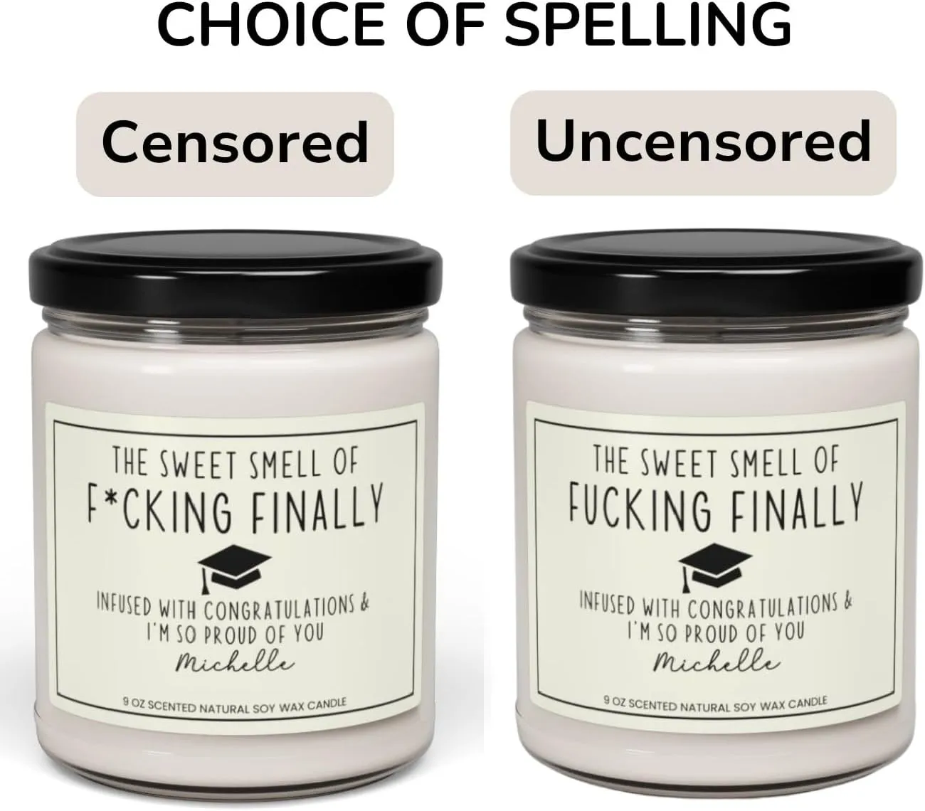 Funny Graduation Candle 2025, The Sweet Smell of F*cking Finally Candle Custom Name, Graduation Gifts for Her Him, College or High School Personalized Grad Gifts, Class of 2025 Decorations