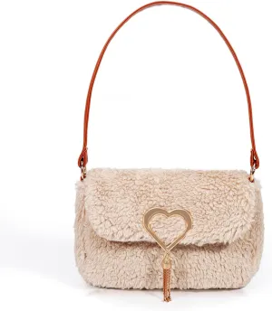 Furry Tote Bag, Handbags for Women, Fluffy Underarm Package, Faux Fur Soft Shoulder Bag for Autumn and Winter(Beige)