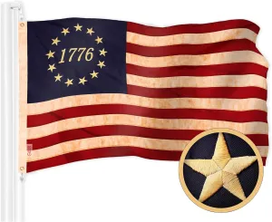 G128 Betsy Ross 1776 Tea-Stained Flag | 4x6 Ft | ToughWeave Pro Series Embroidered 420D Polyester | Historical Flag, Embroidered Design, Indoor/Outdoor, Brass Grommets