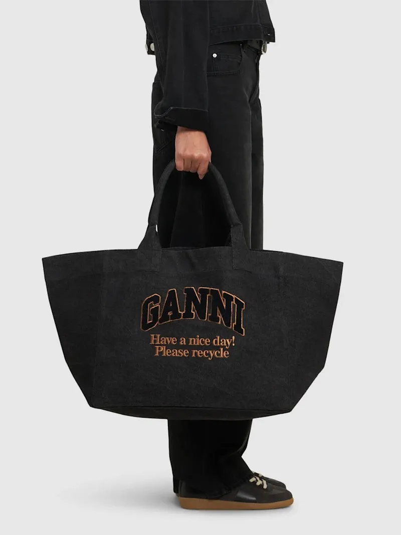 GANNI Black Denim Tote Bag