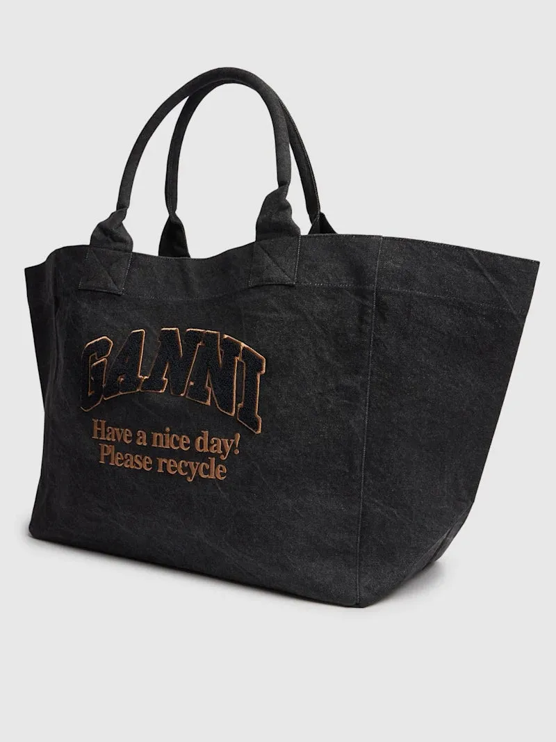 GANNI Black Denim Tote Bag