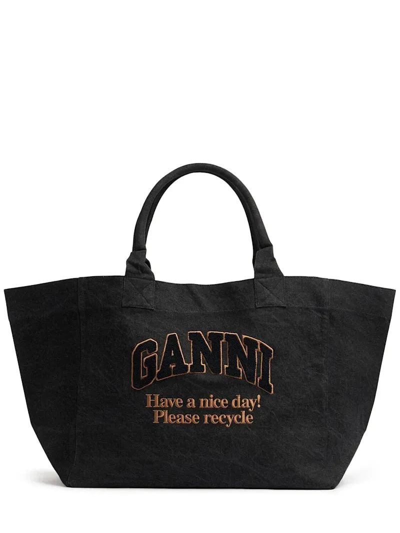 GANNI Black Denim Tote Bag