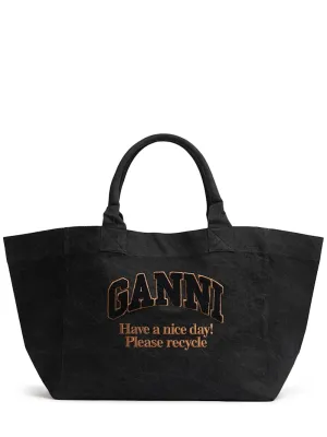 GANNI Black Denim Tote Bag