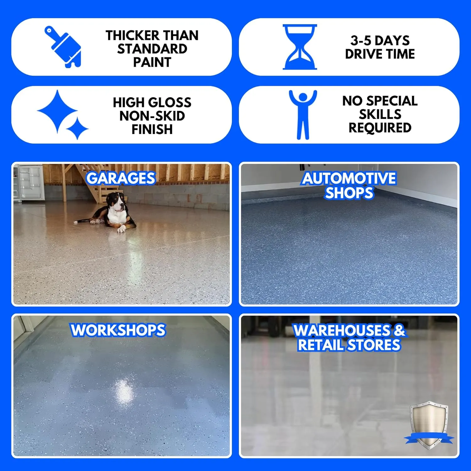 Garage Epoxy Floor Kit – 100% Solids - 2 Part Industrial-Grade Coating w/UltraGlaze Topcoat | DIY Slip & Hot Tire Resistant I 900 Sq Ft - Designer Gray - 32 pc kit
