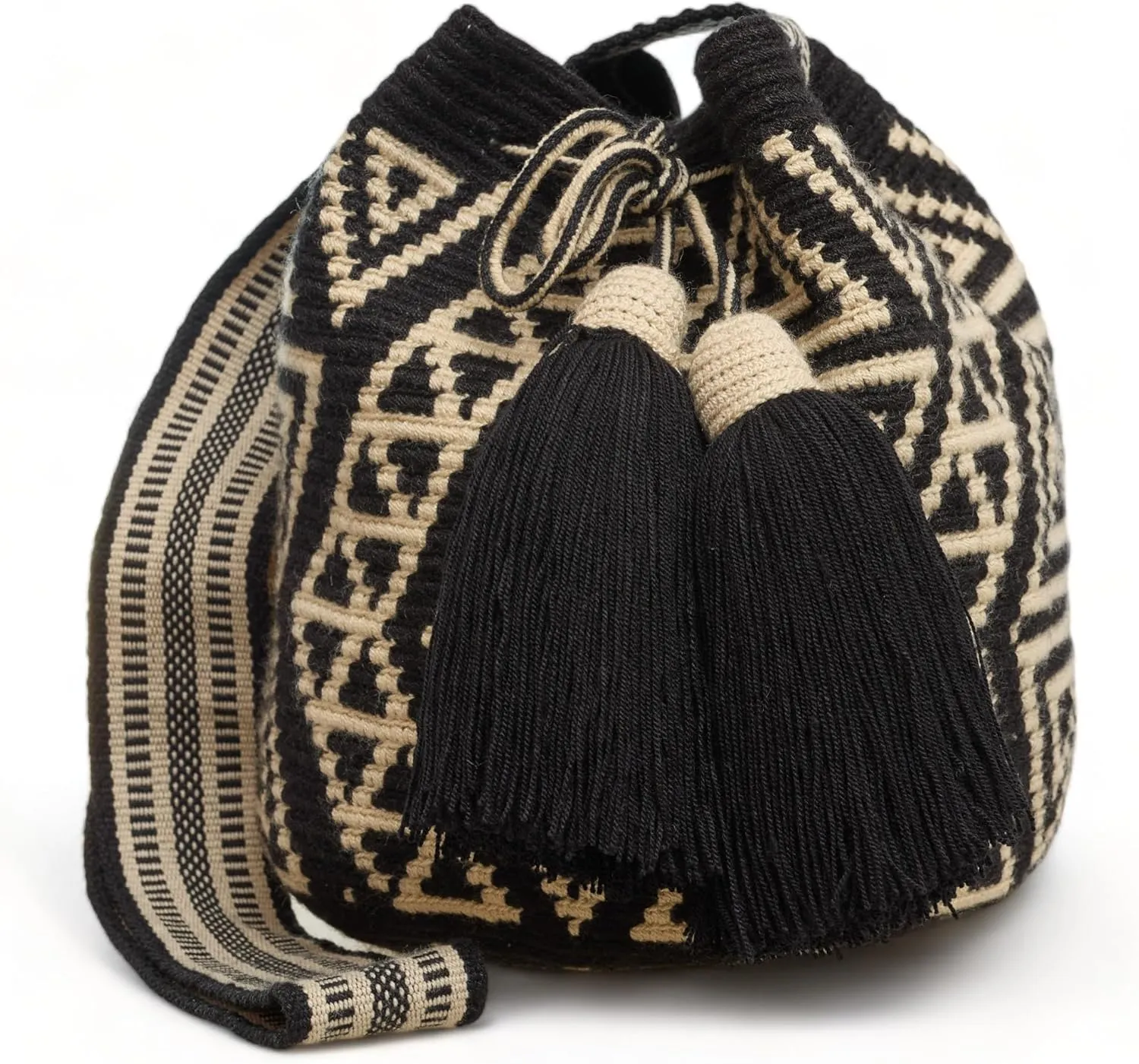 Generic Original WAYUU mochila bag, LARGE- NEUTRAL COLORS, authentic crochet pattern, Handmade boho Fairtrade Gifts from Colombia