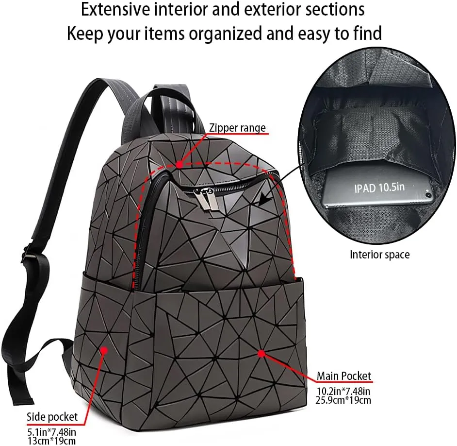 Geometric Women's Backpack Geometries Large Purse Backpack Diamond Geometrical Bag Travel Bags Retro Daypack for Casual, College, Work(Grey)