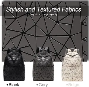 Geometric Women's Backpack Geometries Large Purse Backpack Diamond Geometrical Bag Travel Bags Retro Daypack for Casual, College, Work(Grey)