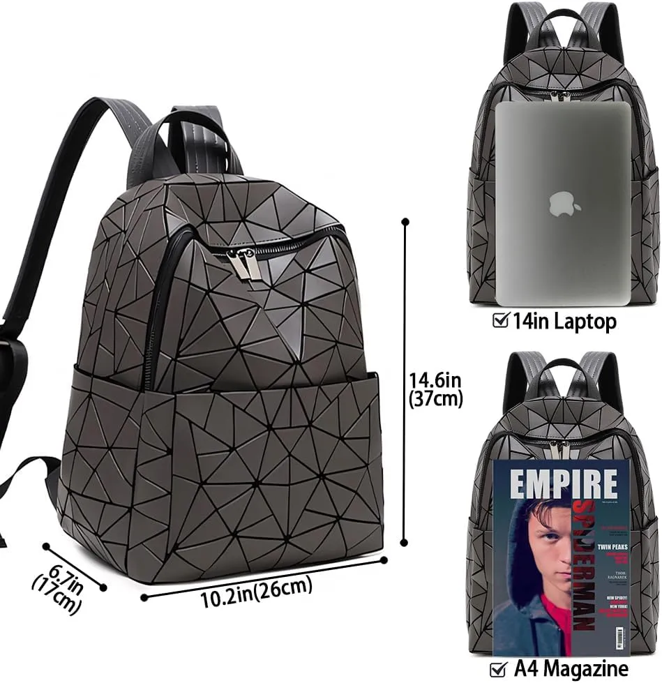 Geometric Women's Backpack Geometries Large Purse Backpack Diamond Geometrical Bag Travel Bags Retro Daypack for Casual, College, Work(Grey)