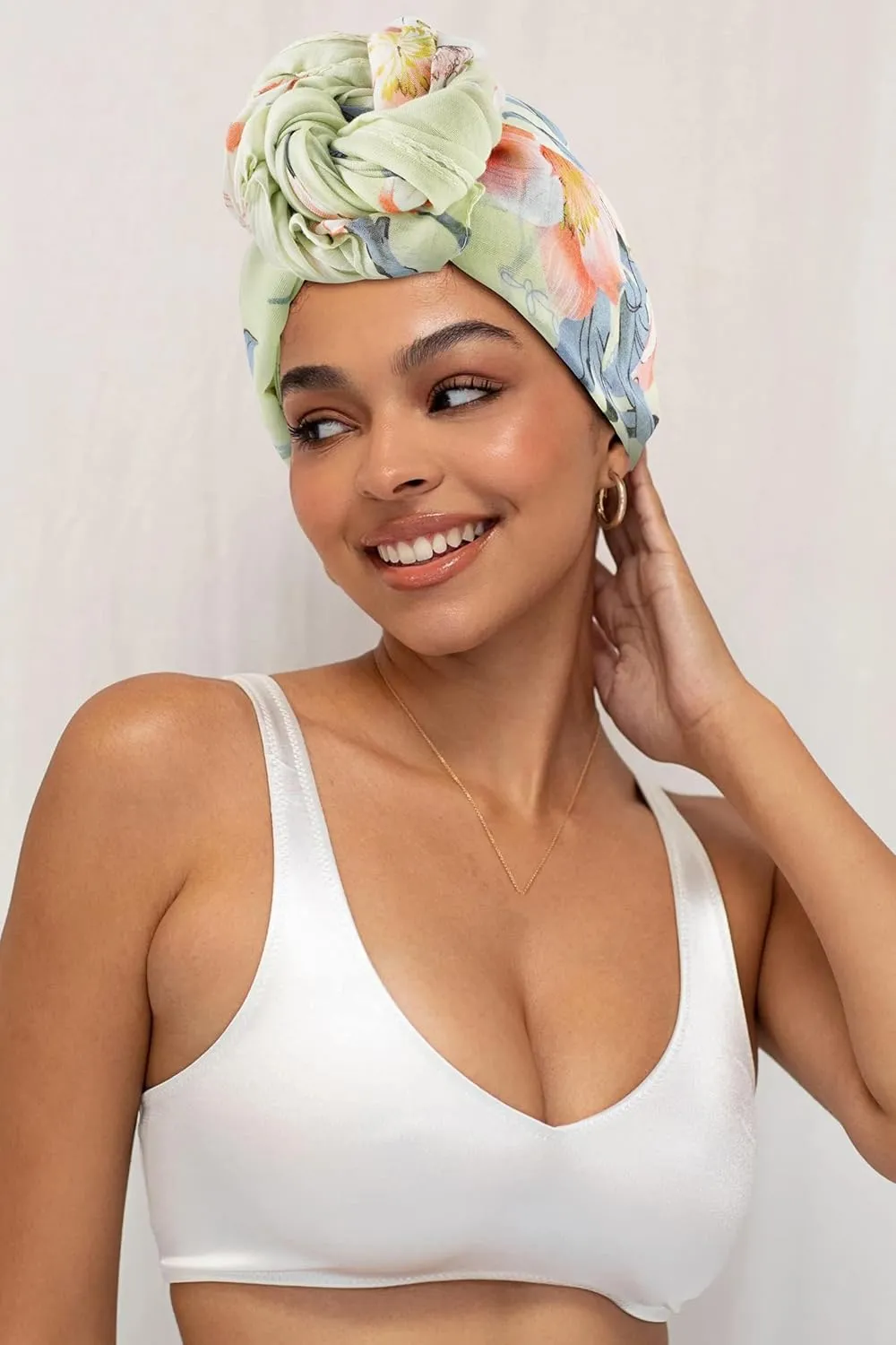 GERINLY Lightweight Scarves Fashion Flowers Print Women Cotton Wrap Scarf Head Shawl Spring Gift