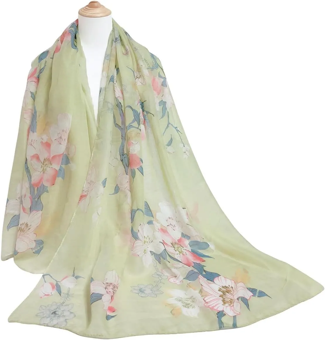 GERINLY Lightweight Scarves Fashion Flowers Print Women Cotton Wrap Scarf Head Shawl Spring Gift