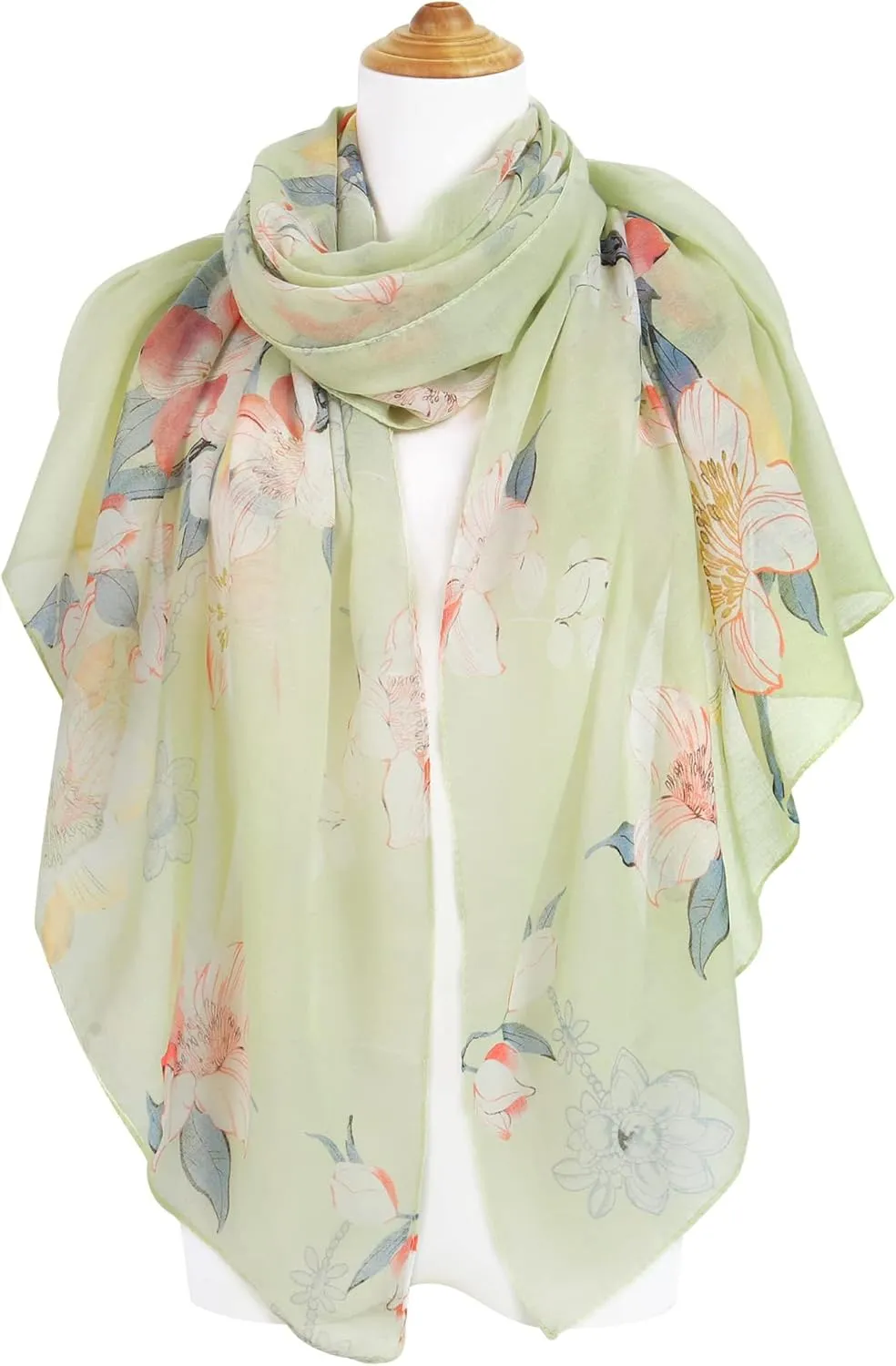 GERINLY Lightweight Scarves Fashion Flowers Print Women Cotton Wrap Scarf Head Shawl Spring Gift