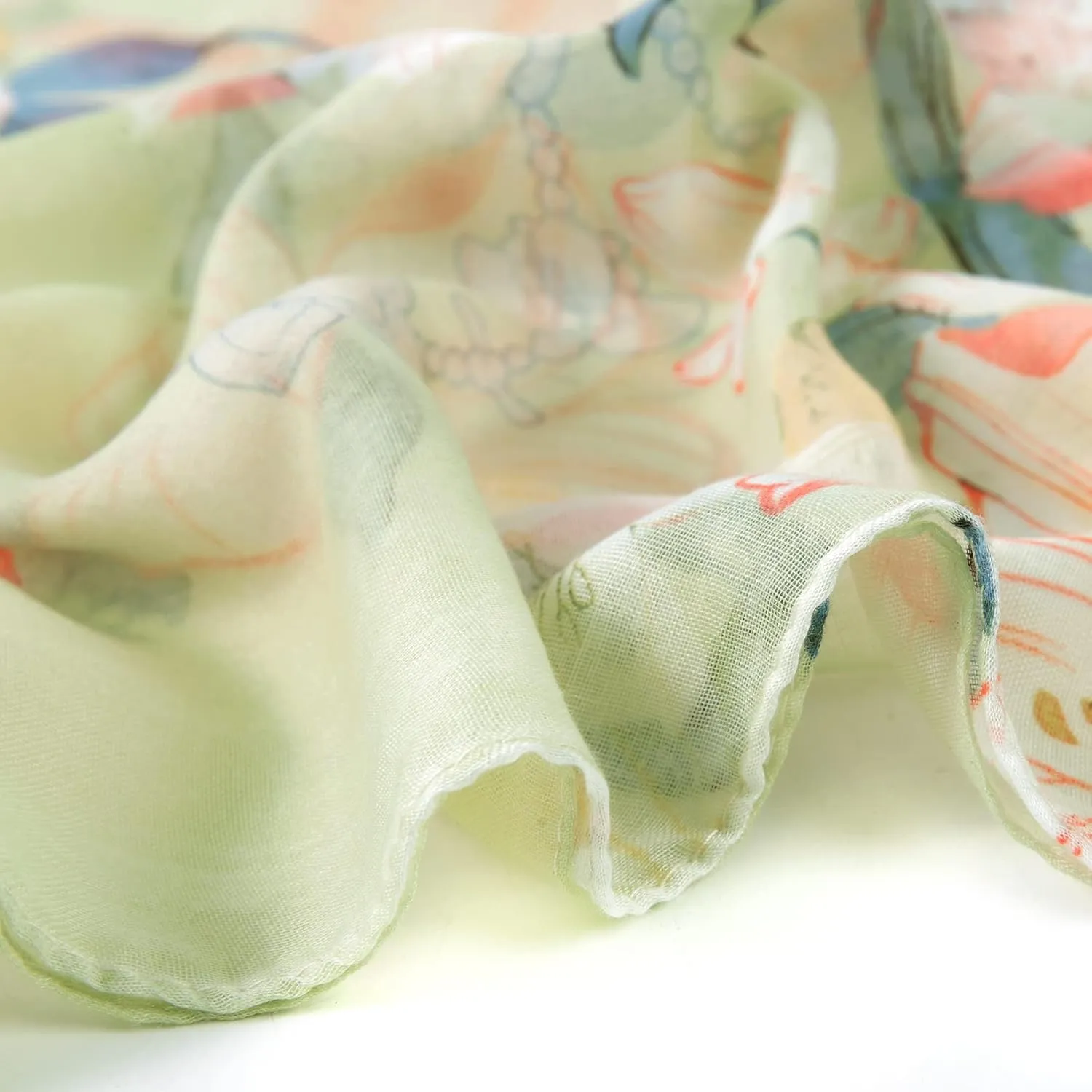 GERINLY Lightweight Scarves Fashion Flowers Print Women Cotton Wrap Scarf Head Shawl Spring Gift